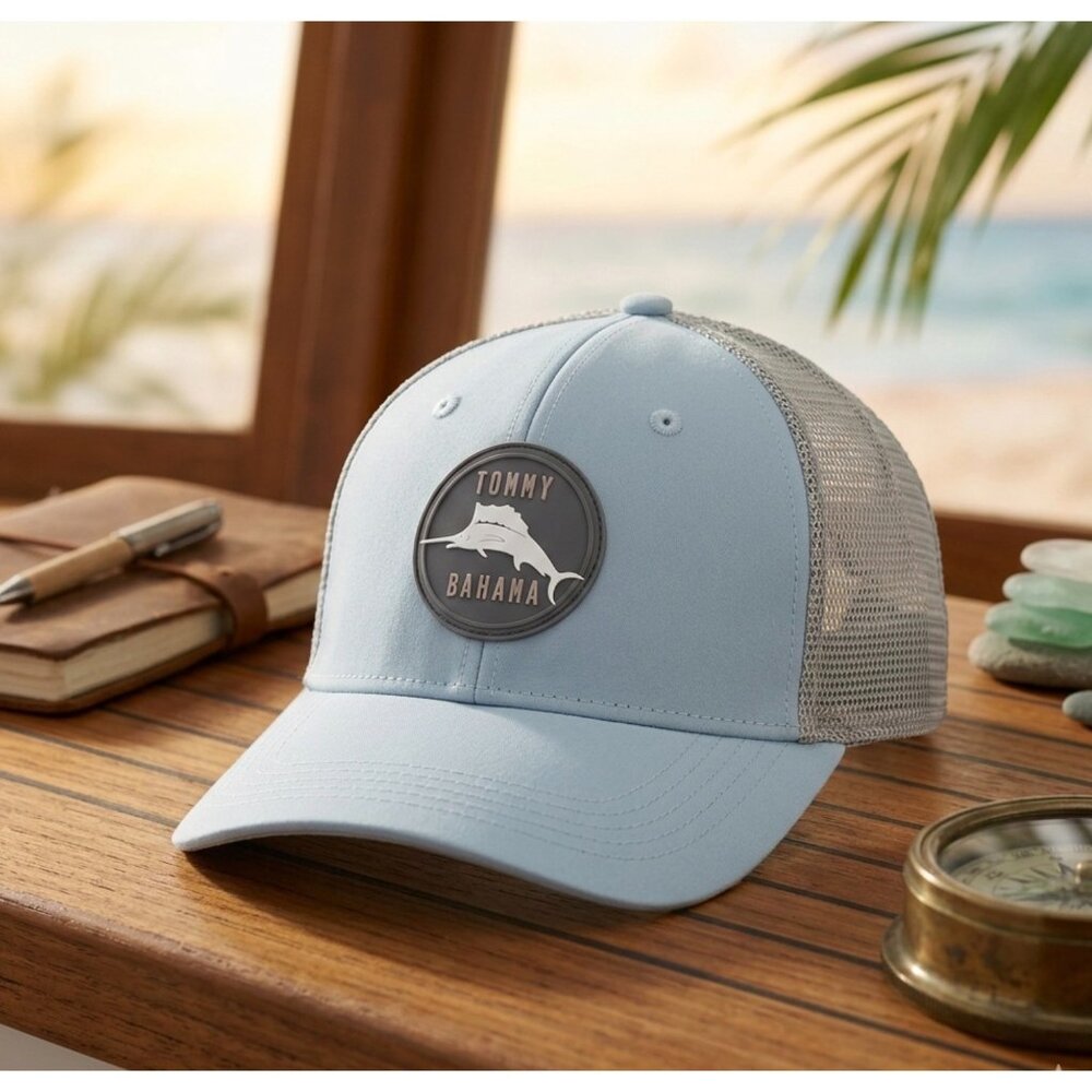 Tommy Bahama Blue Mesh-Back Adjustable Trucker Hat With Swordfish Patch